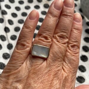 Elegant Silver and Flat Mother of Pearl Stone Ring